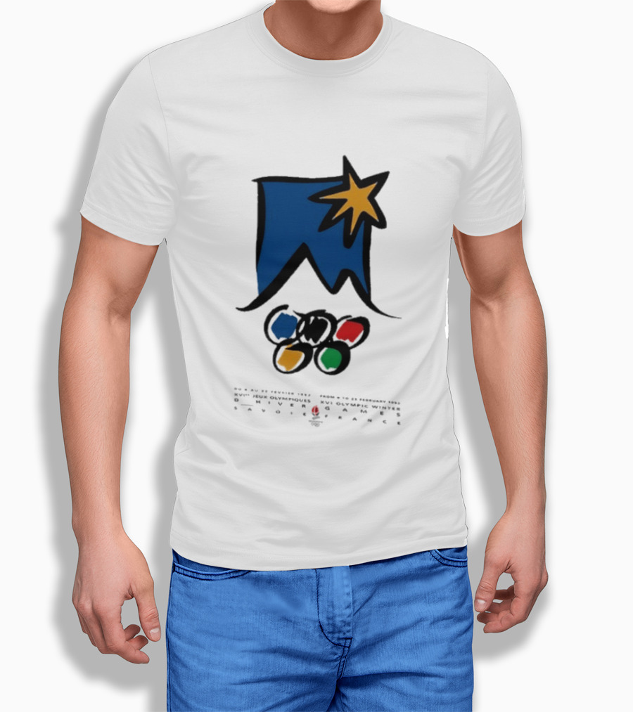 1992 Albertville Winter Olympics Star Emblem And Rings T-Shirt
