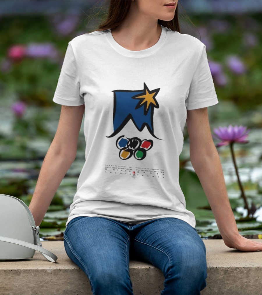 1992 Albertville Winter Olympics Star Emblem And Rings T-Shirt