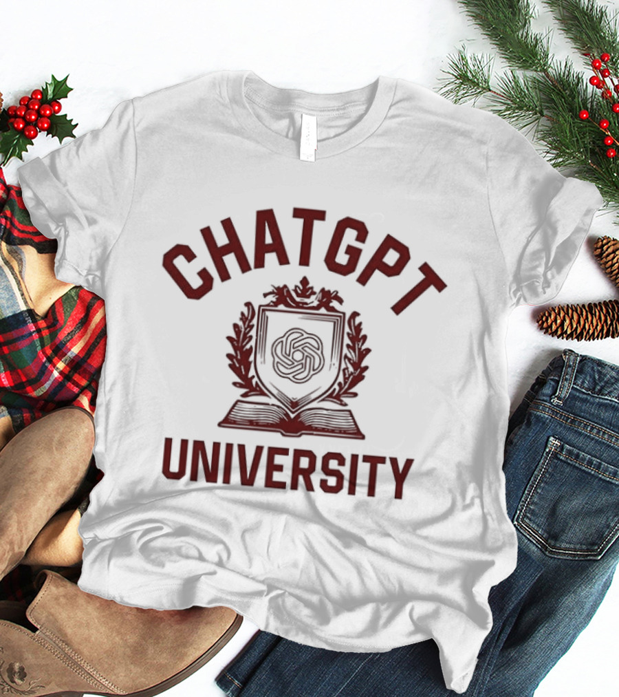 ChatGPT University Crest Emblem Satire T-Shirt