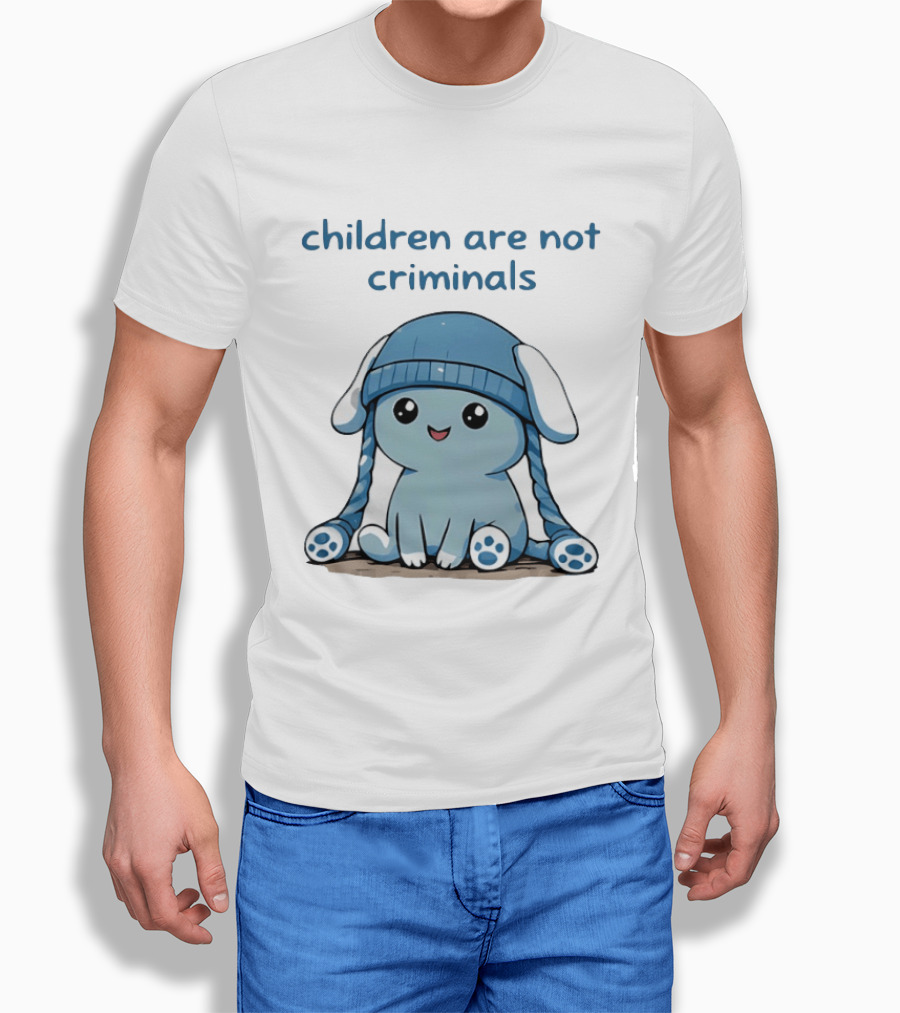 Children Are Not Criminals Cute Blue Bunny With Hat T-Shirt
