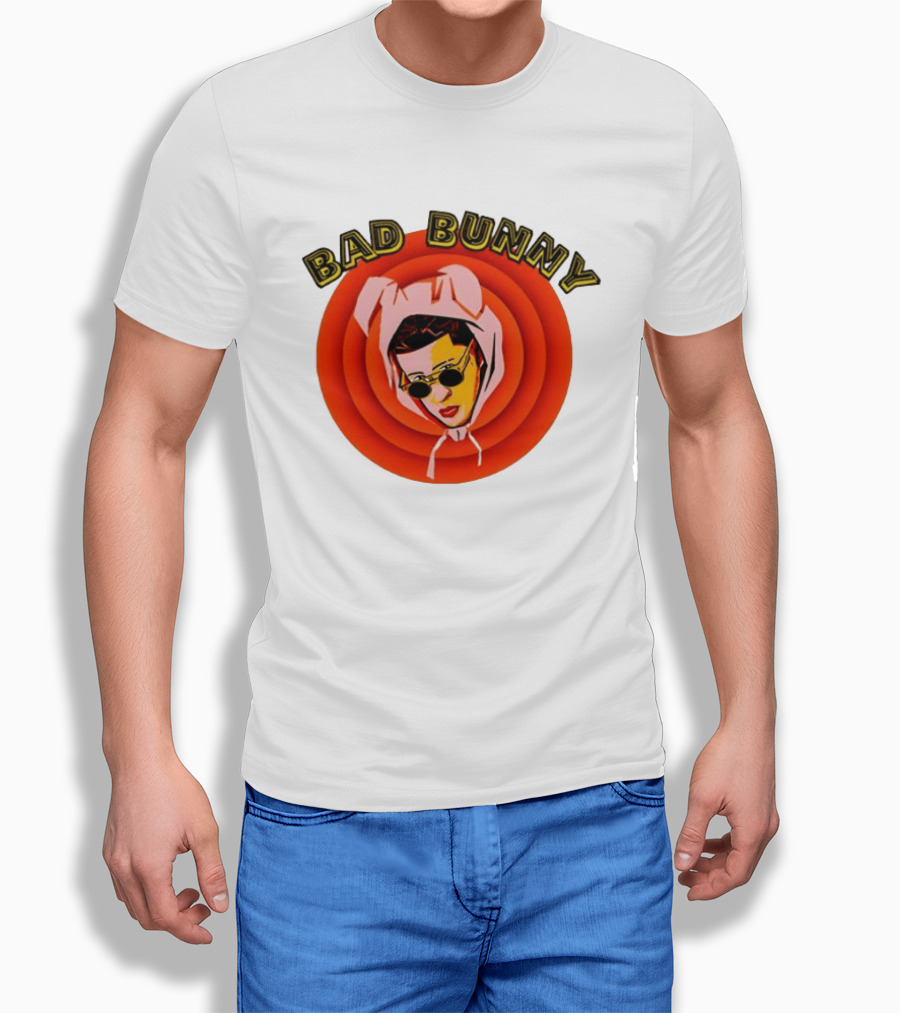 Bad Bunny Style Cartoon Character Image T-Shirt
