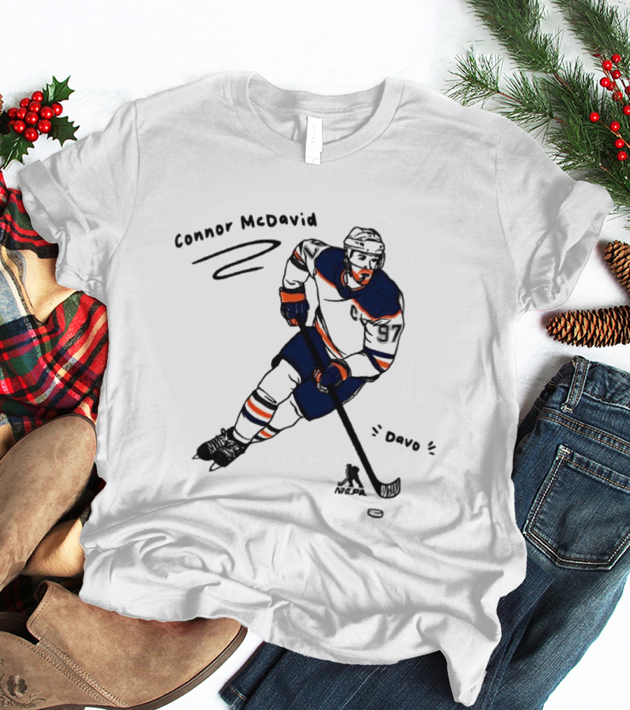 Connor McDavid Edmonton Oilers Hockey Davo Cartoon NHL Player Sketch T-Shirt