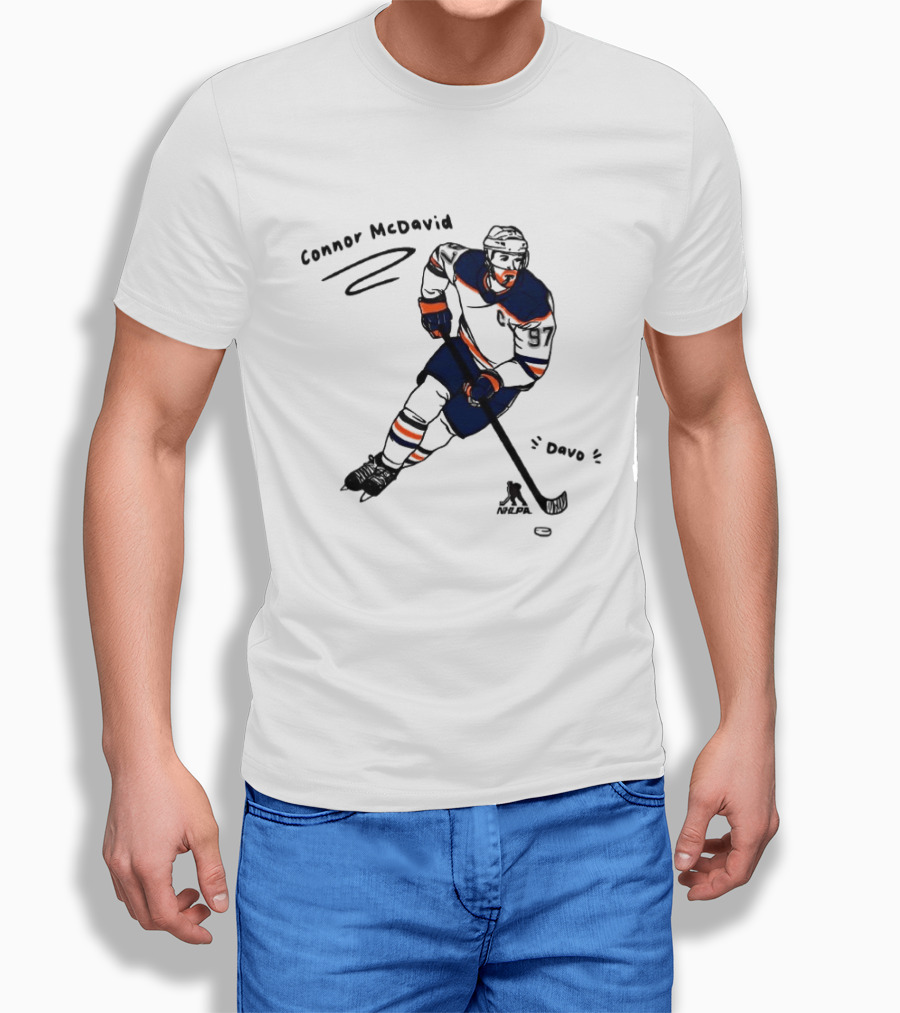 Connor McDavid Edmonton Oilers Hockey Davo Cartoon NHL Player Sketch T-Shirt