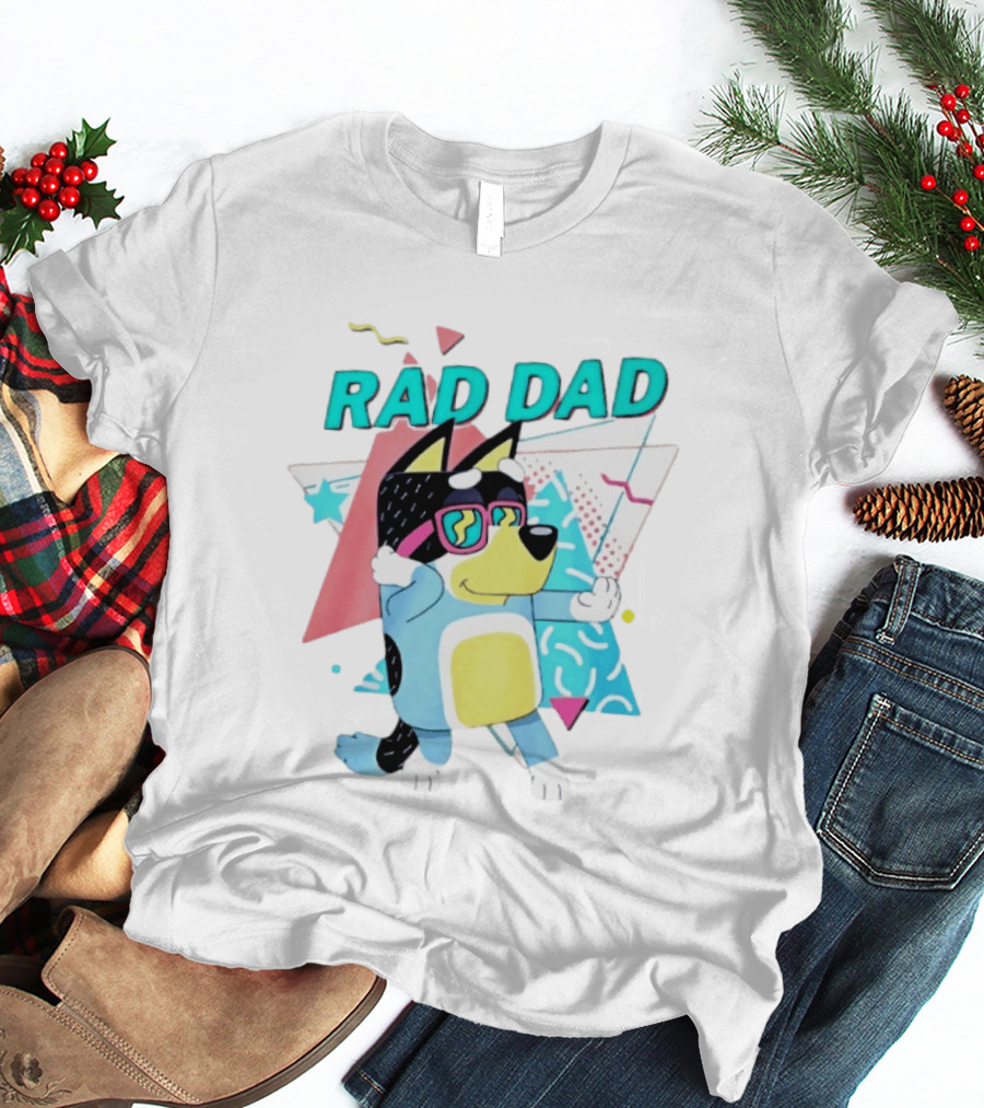 Blue Dog Rad Dad Retro Vibes With Sunglasses And Geometric T-Shirt