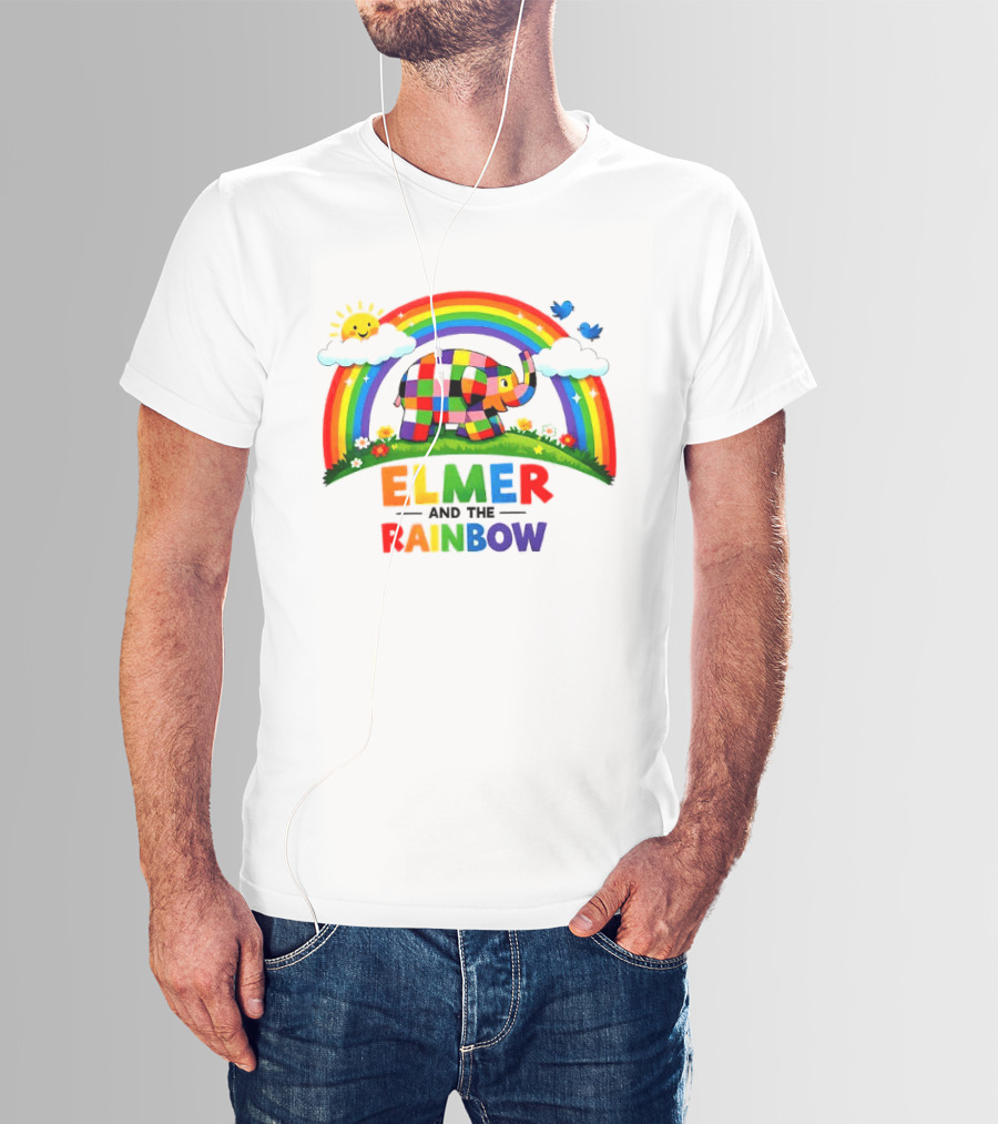 Elmer And The Rainbow Colorful Elephant With Sun And Birds T-Shirt