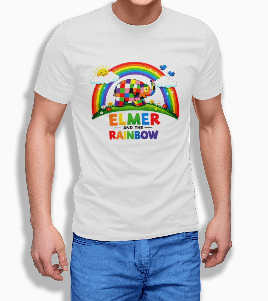 Elmer And The Rainbow Colorful Elephant With Sun And Birds T-Shirt