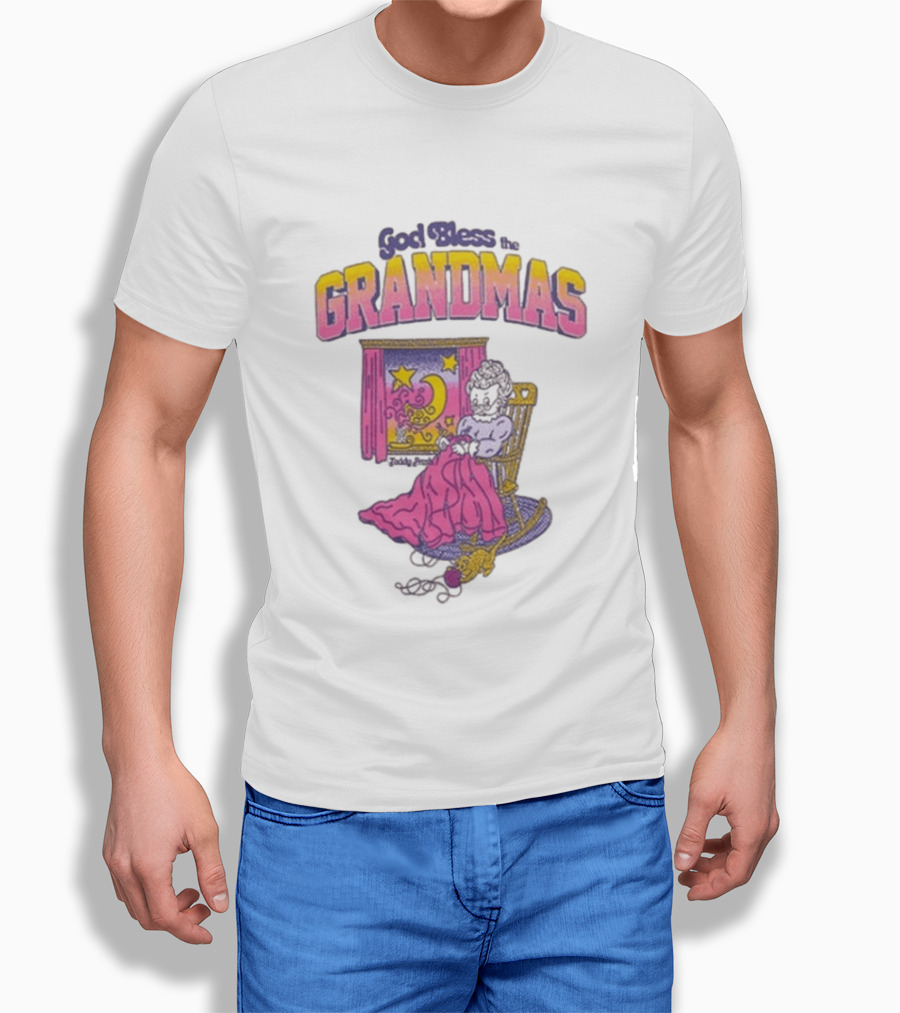 God Bless The Grandmas Teddy Fresh Cozy Grandma Rocking Chair Moon And Stars T-Shirt