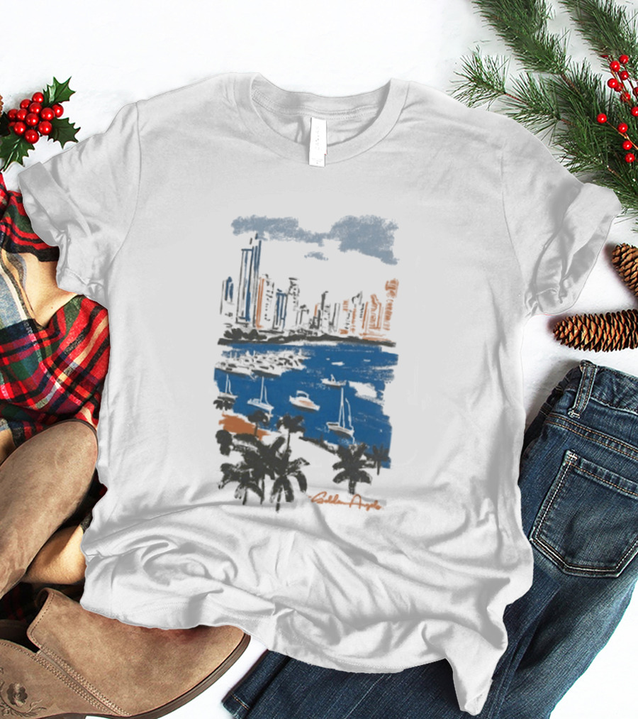 Golden Angels The Bay Yacht Club Scenic Skyline Waterfront T-Shirt
