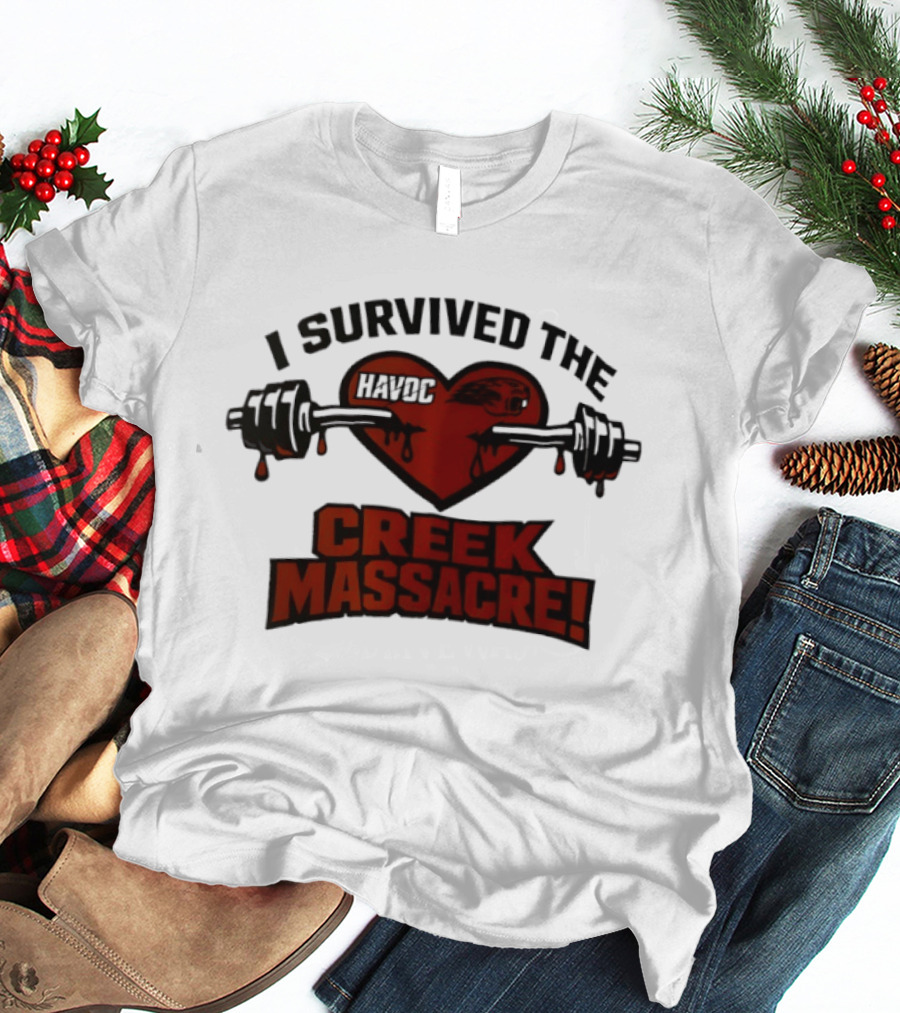 I Survived The Havoc Creek Massacre Heart Barbell Blood Gym Horror T-Shirt
