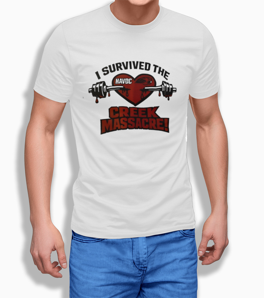 I Survived The Havoc Creek Massacre Heart Barbell Blood Gym Horror T-Shirt