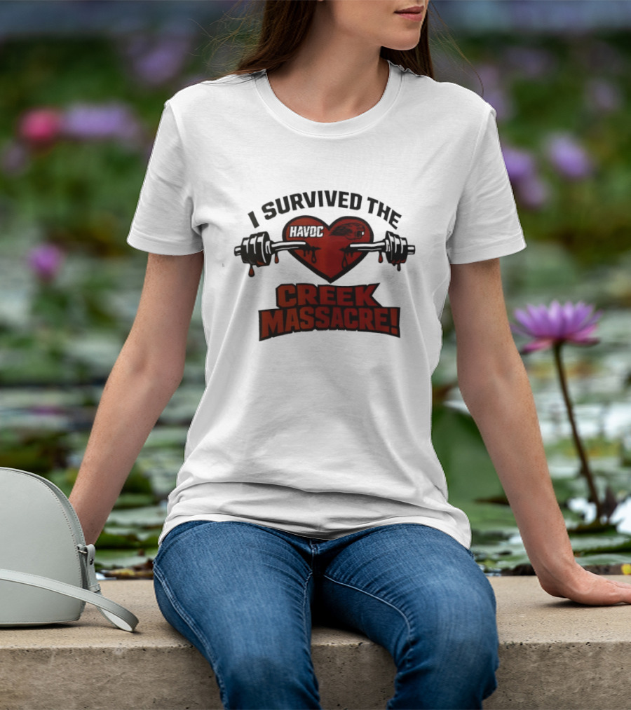 I Survived The Havoc Creek Massacre Heart Barbell Blood Gym Horror T-Shirt