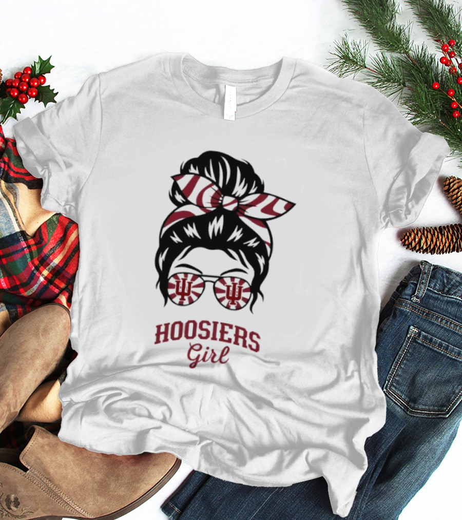 Indiana Hoosiers Girl Messy Bun Sunglasses T-Shirt
