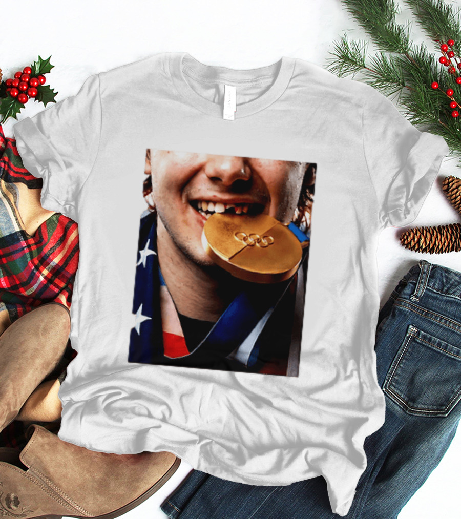 Jack Hughes Teeth Gold Medal 2026 Milano Cortina Winter Olympics T-Shirt