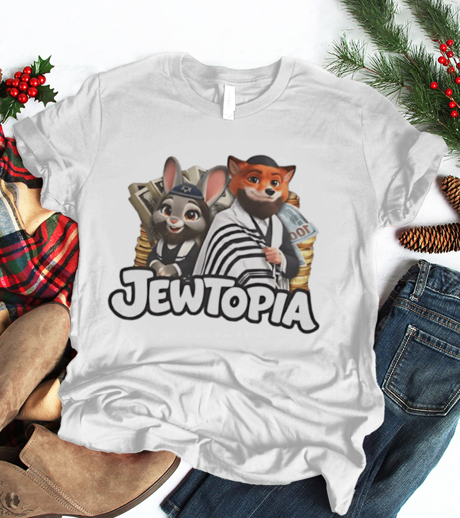 Jewtopia Jewish Zoo Topia Rabbits Fox Characters With Money T-Shirt