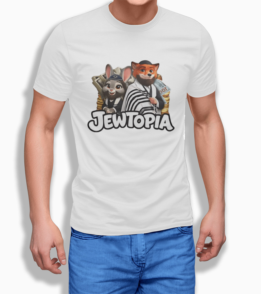 Jewtopia Jewish Zoo Topia Rabbits Fox Characters With Money T-Shirt