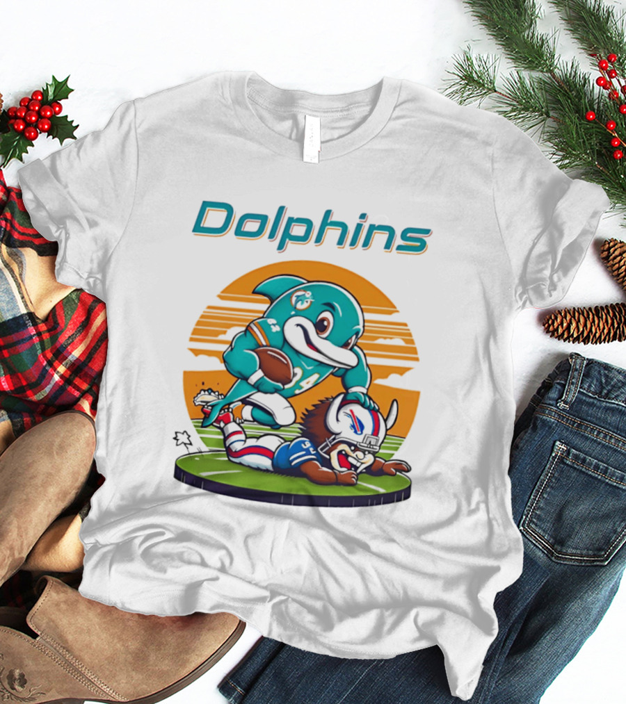 Miami Dolphins Vs Buffalo Bills Rivalry Cartoon Game Day Showdown T-Shirt
