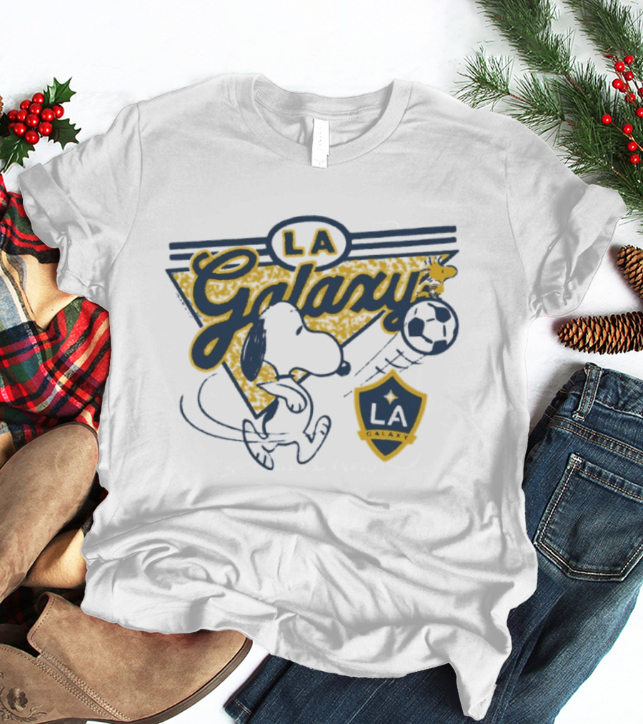 Peanuts Snoopy Soccer LA Galaxy Collaboration With Shield And Ball T-Shirt