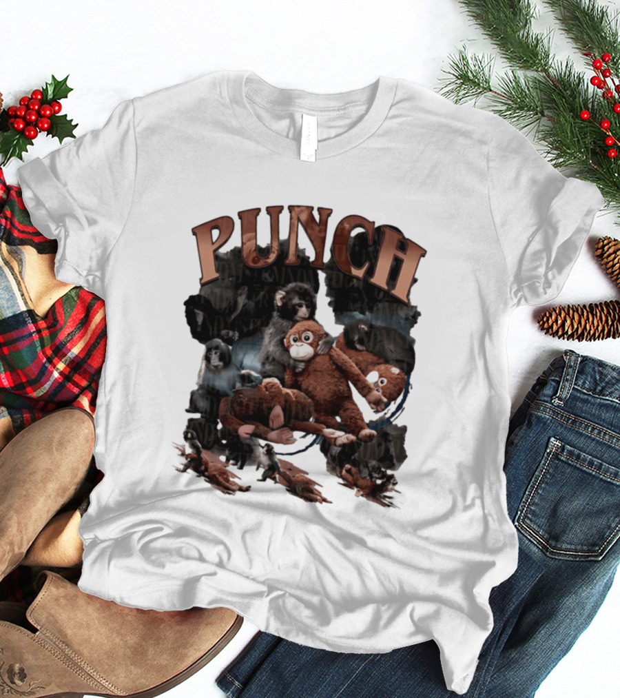 Punch The Monkey Picture Collage Monkeys Plush Toys T-Shirt