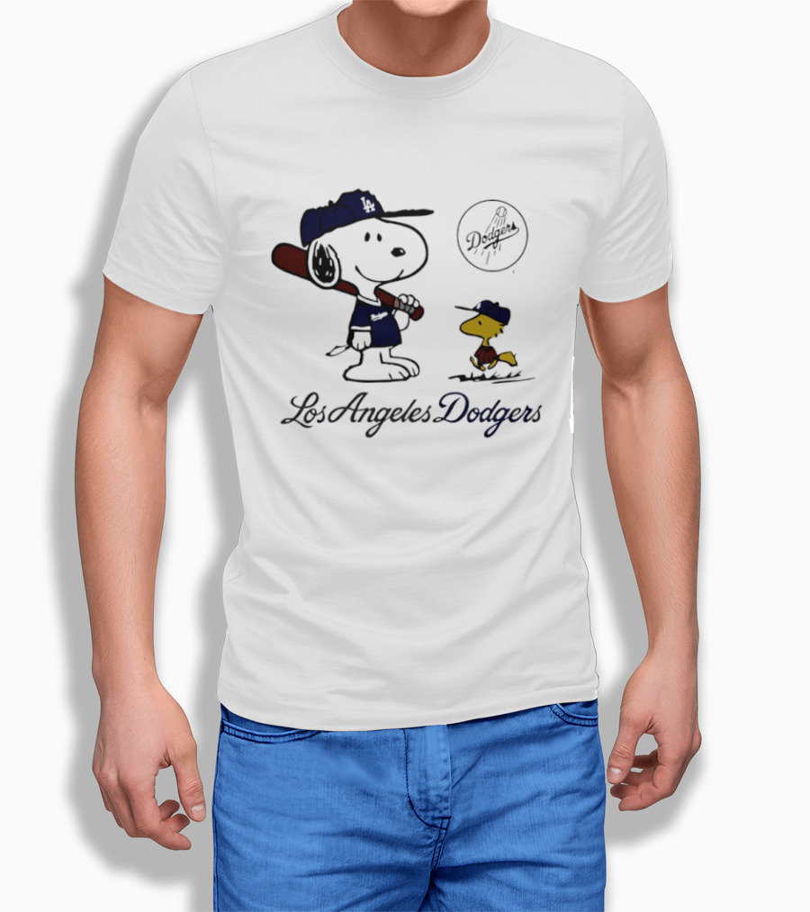 Snoopy Woodstock Los Angeles Dodgers 2025 Peanuts MLB Collaboration T-Shirt
