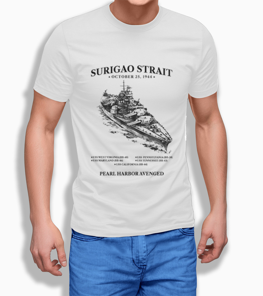 Surigao Strait October 25 1944 Pearl Harbor Avenged Naval Battleship Historic Event T-Shirt