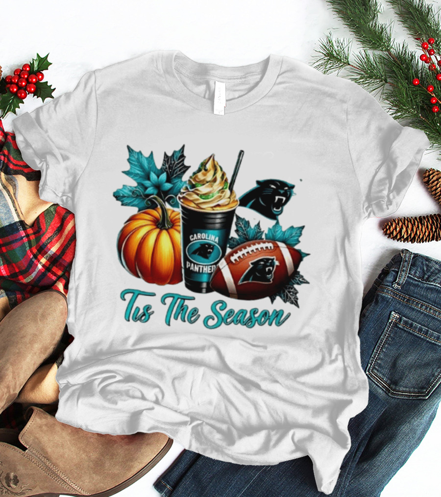 Tis The Season Carolina Panthers Halloween Football Pumpkin Latte T-Shirt