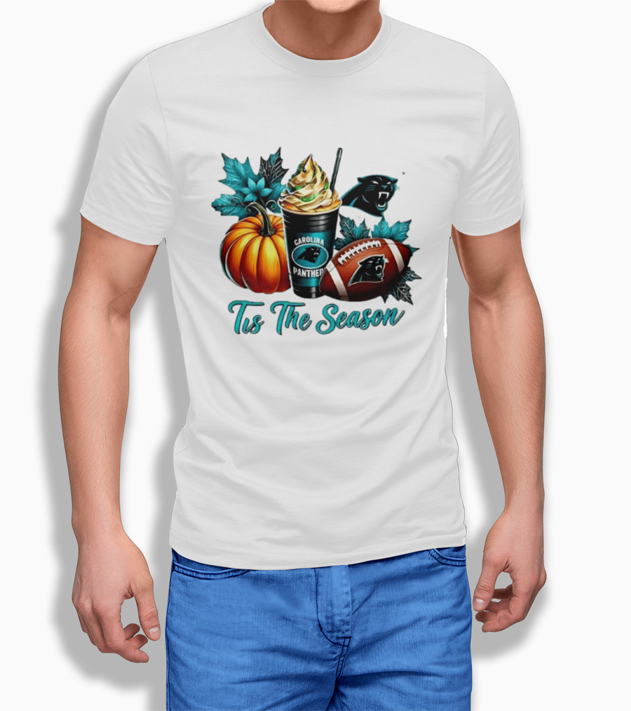 Tis The Season Carolina Panthers Halloween Football Pumpkin Latte T-Shirt