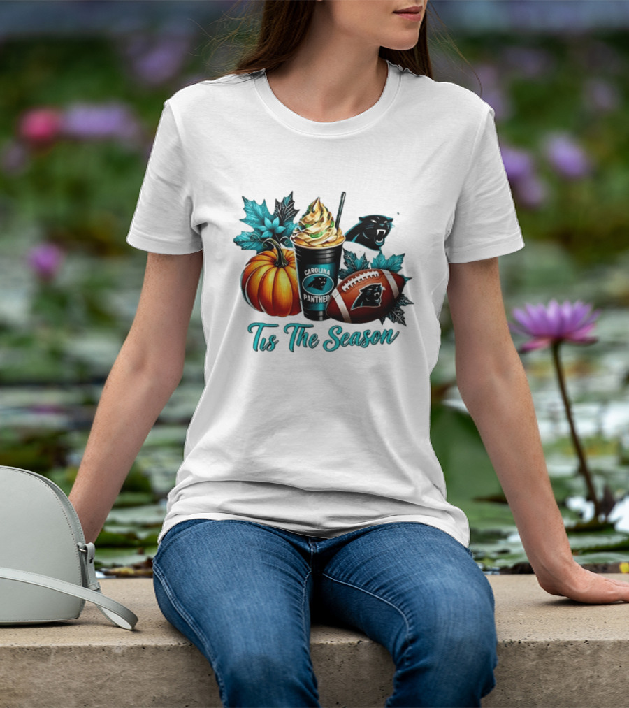 Tis The Season Carolina Panthers Halloween Football Pumpkin Latte T-Shirt