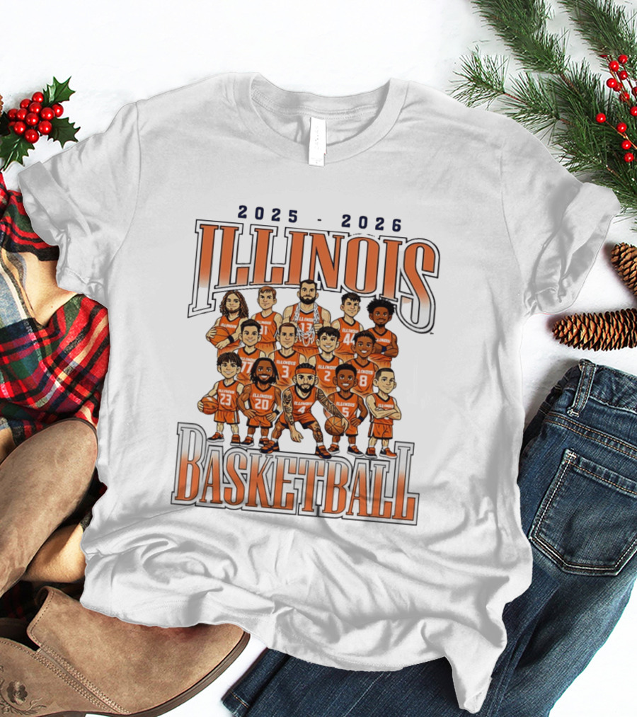 2025 2026 Illinois Basketball Team Caricature T-Shirt
