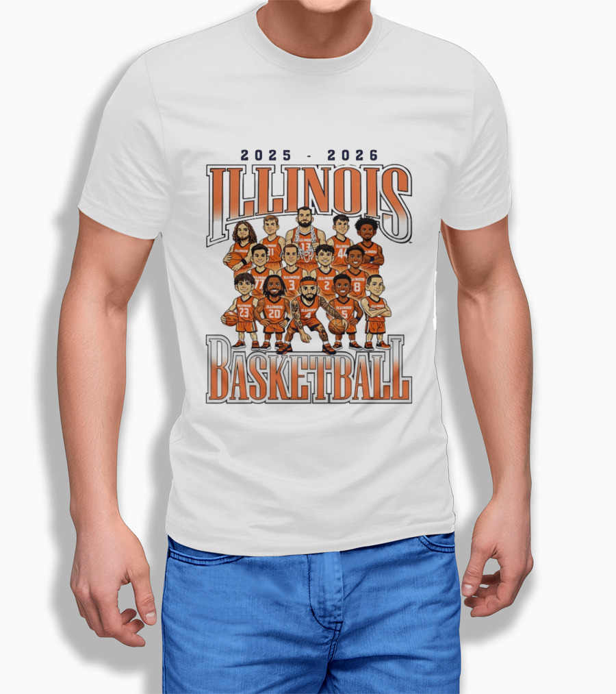 2025 2026 Illinois Basketball Team Caricature T-Shirt