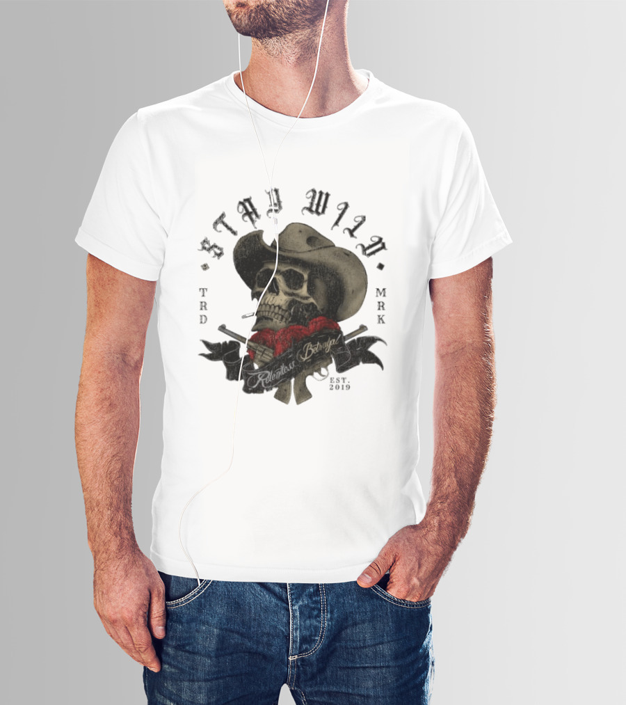 Stay Wild Skull Cowboy Bandana Western Est 2019 T-Shirt