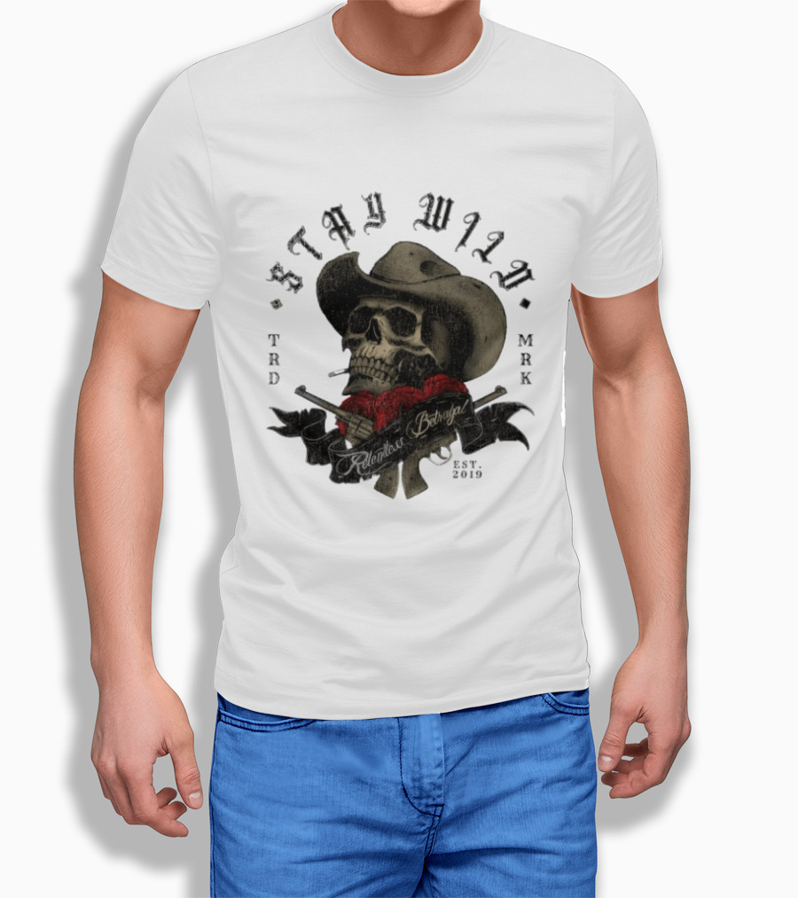 Stay Wild Skull Cowboy Bandana Western Est 2019 T-Shirt