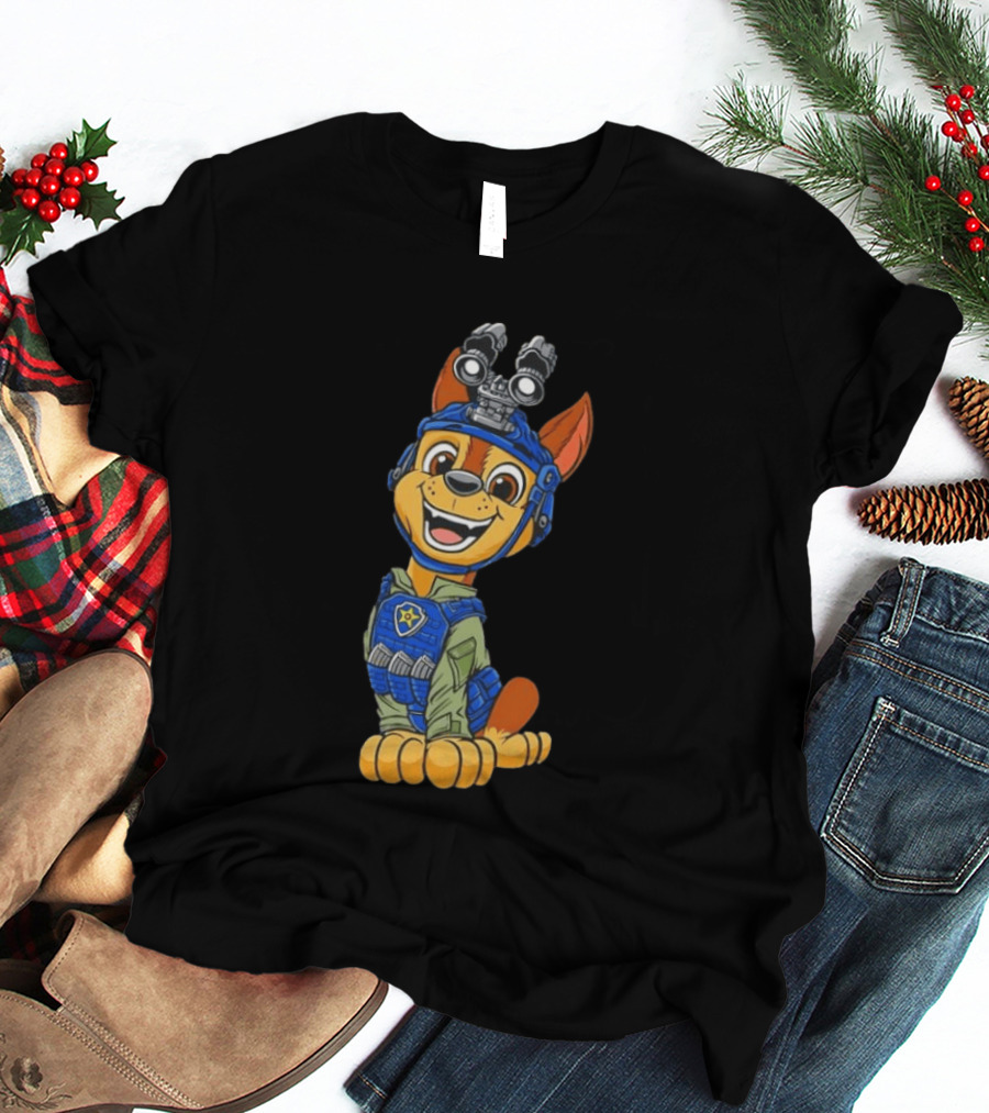 Chase Paw Patrol Police Dog Cartoon Character In Tactical Outfit T-Shirt