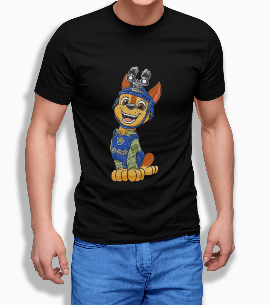 Chase Paw Patrol Police Dog Cartoon Character In Tactical Outfit T-Shirt