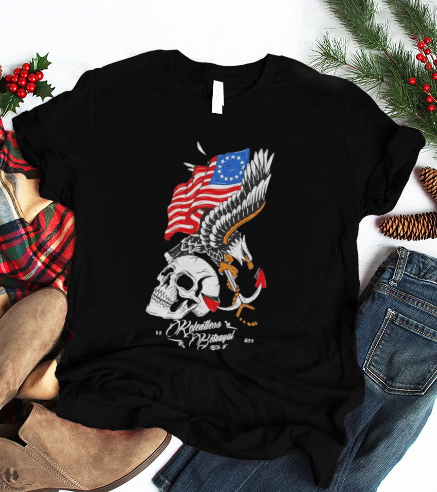 Rebellious Freedom Skull Eagle Anchor American Flag T-Shirt