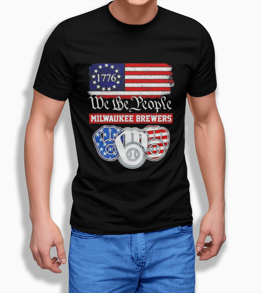 Milwaukee Brewers We The People 1776 American Flag 250th Anniversary T-Shirt