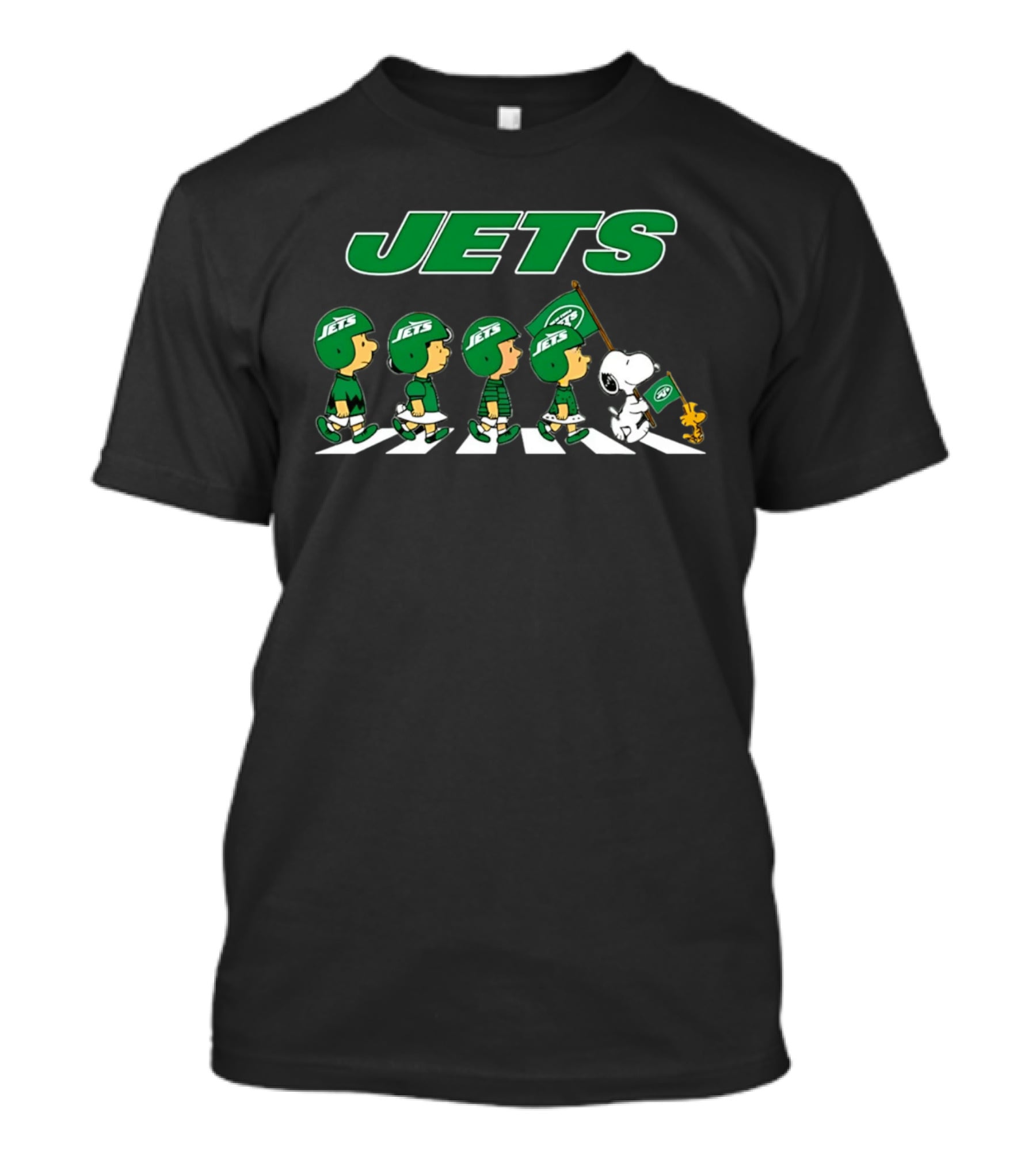 Peanuts New York Jets Snoopy Woodstock Football Abbey Road Parade T-Shirt