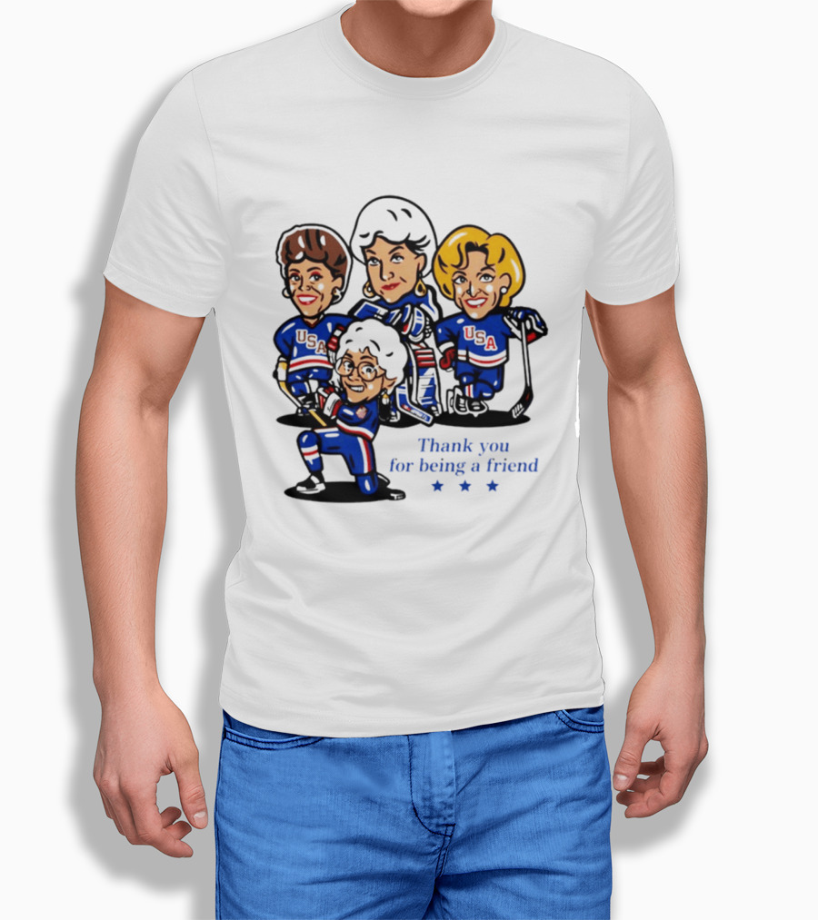 Golden USA Girls Hockey Thank You For Being A Friend Cartoon Characters T-Shirt