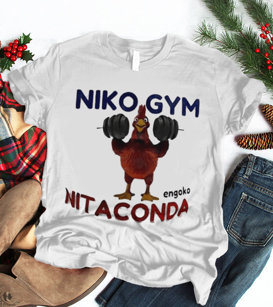 Niko Gym Engoko Nitaconda Rooster Lifting Weights Fitness Fun T-Shirt