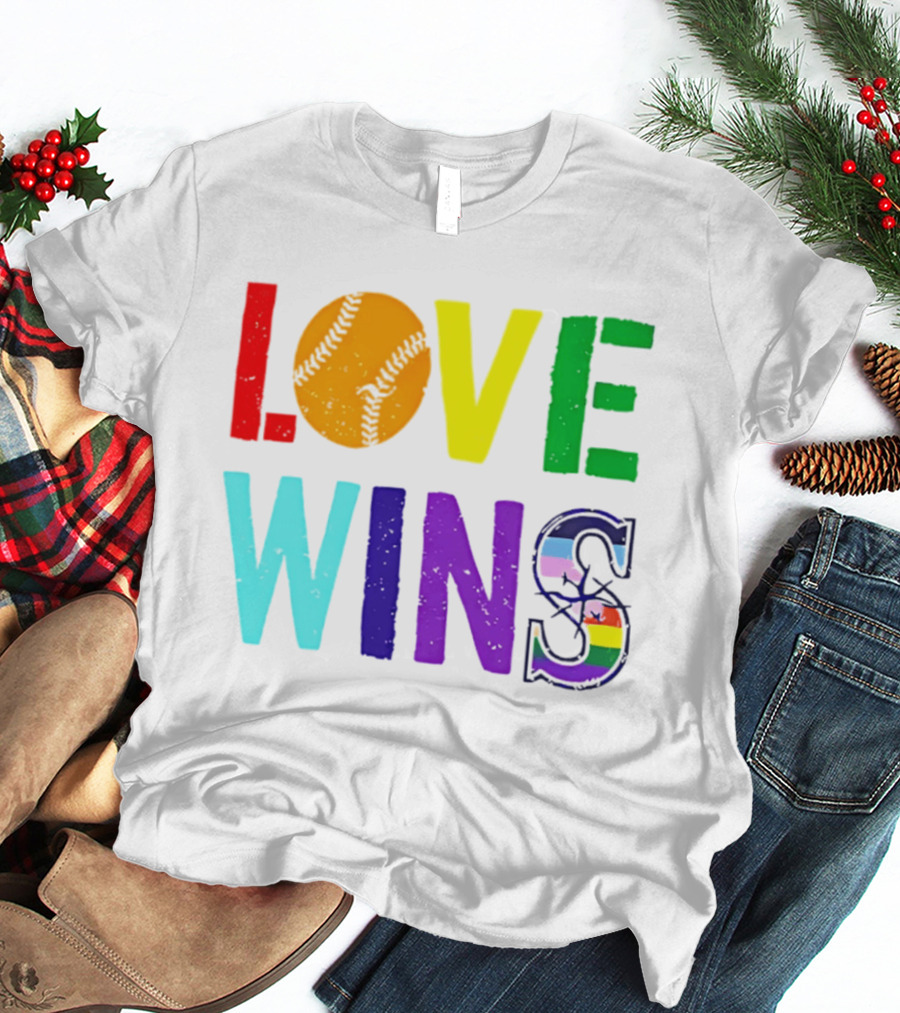 Love Wins Baseball Pride LGBTQ Rainbow T-Shirt