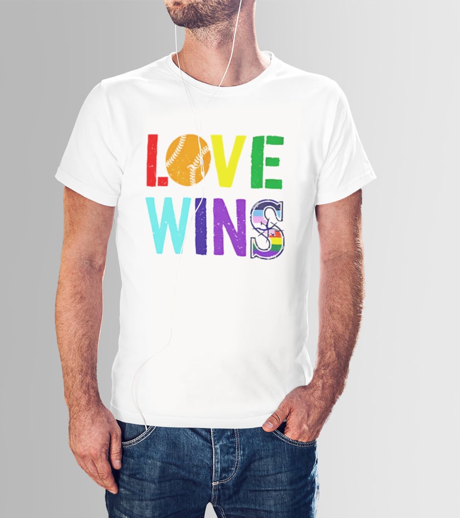 Love Wins Baseball Pride LGBTQ Rainbow T-Shirt