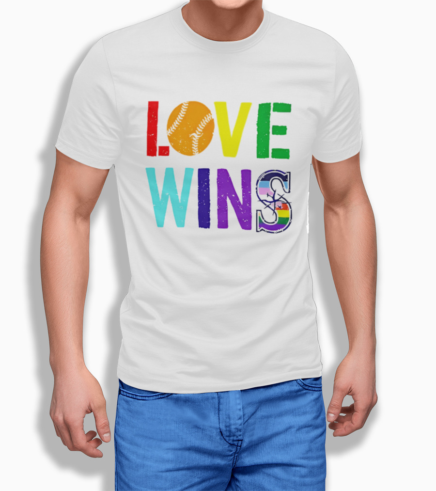Love Wins Baseball Pride LGBTQ Rainbow T-Shirt