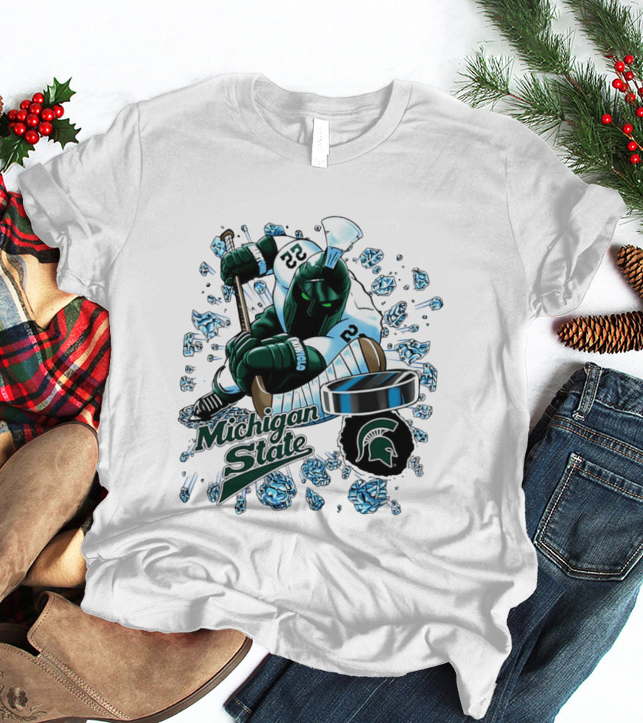 Michigan State Spartans Hockey Cartoon Player Spartan Head T-Shirt