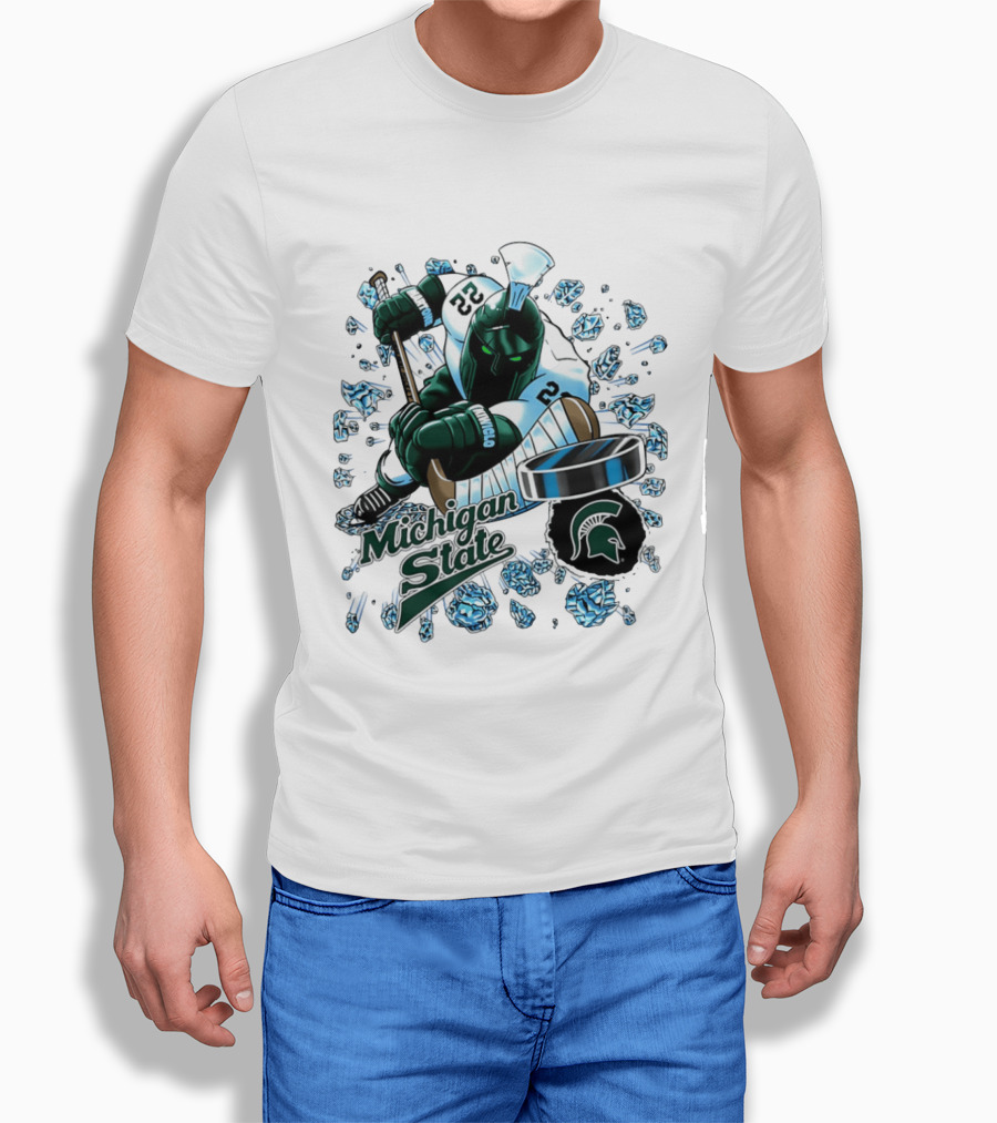 Michigan State Spartans Hockey Cartoon Player Spartan Head T-Shirt