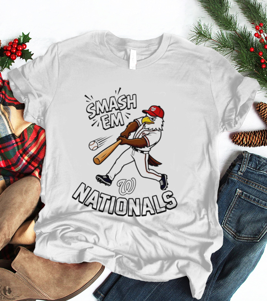 Washington Nationals Screech Smash Em Mascot Baseball Swing T-Shirt