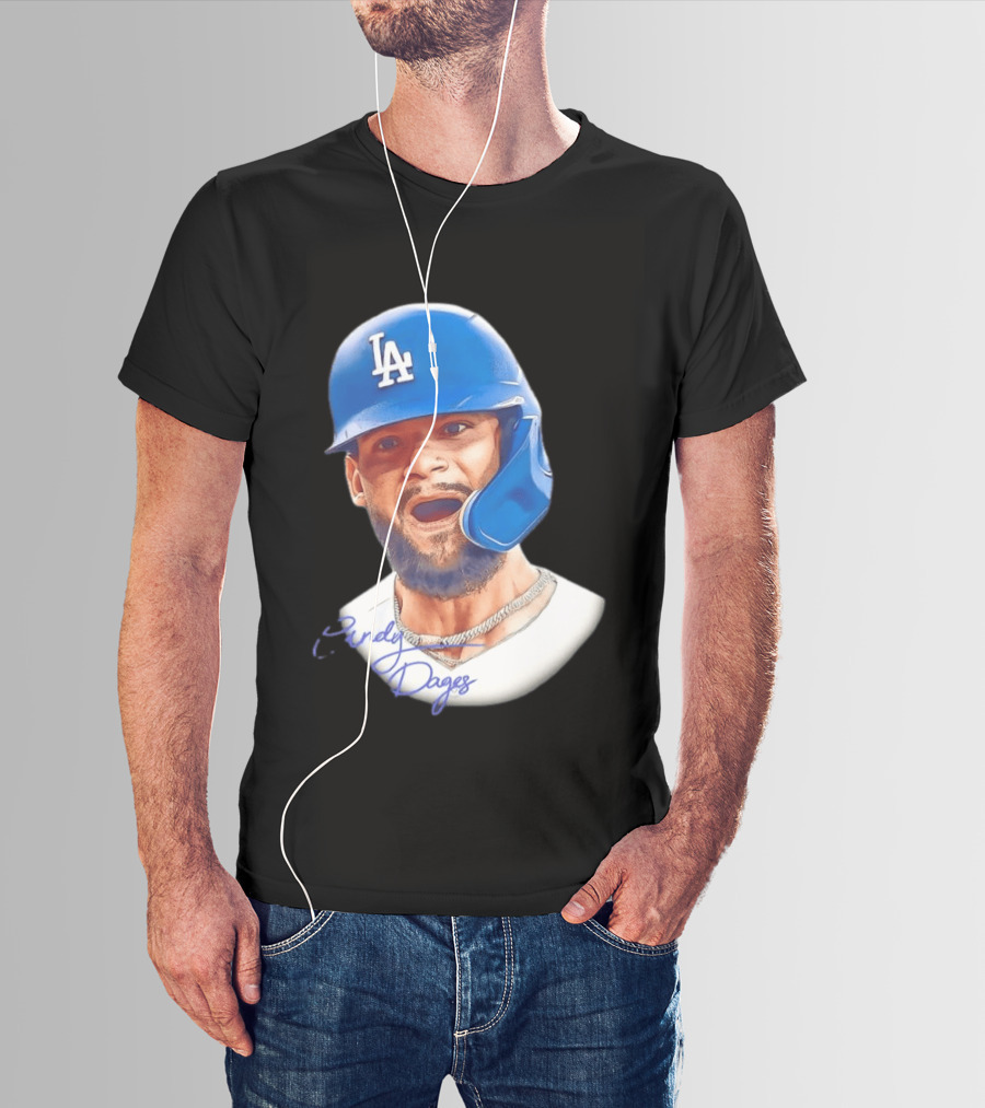 Andy Pages Los Angeles Dodgers MLB 2026 Big Face LA Helmet T-Shirt