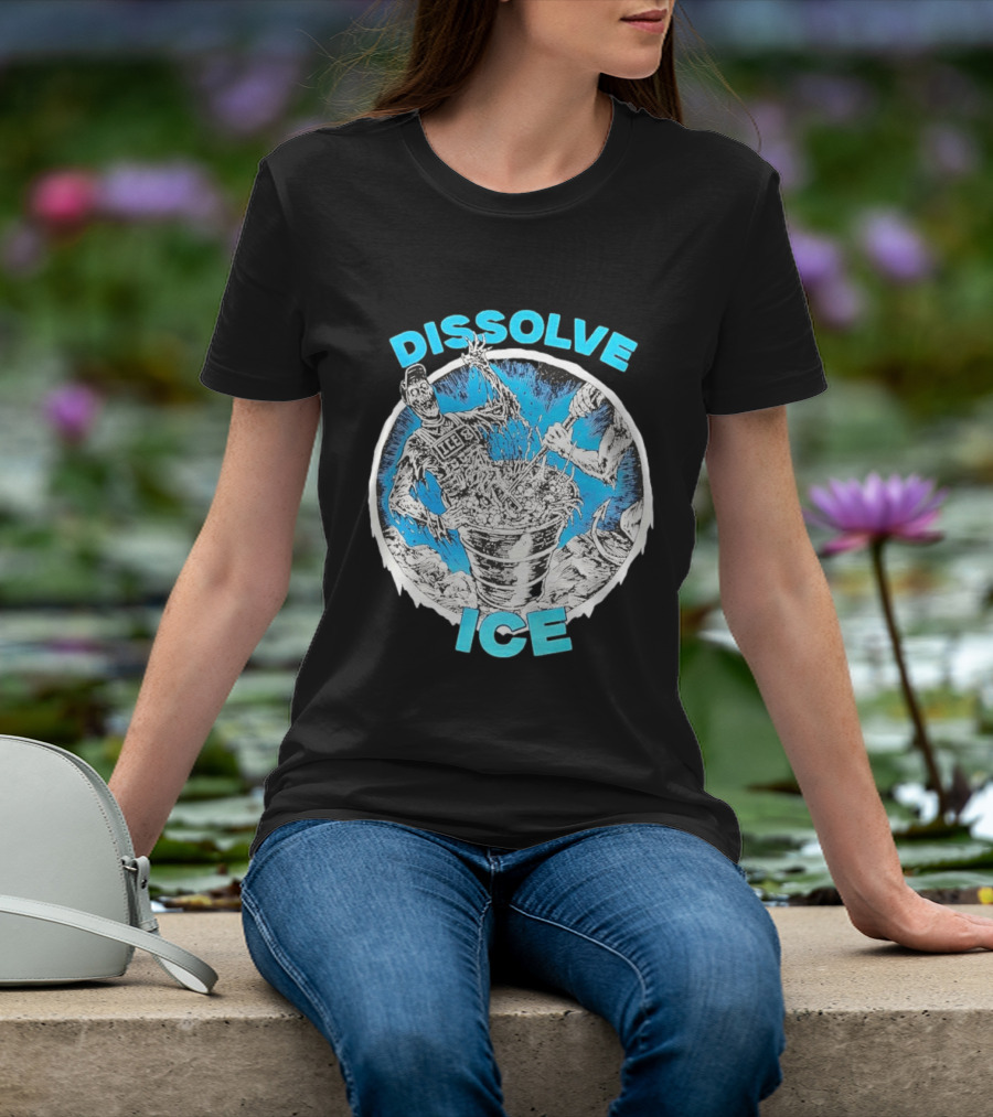 Dissolve ICE Abolish ICE Skeleton Melting In Cauldron With Ghostly Figure T-Shirt