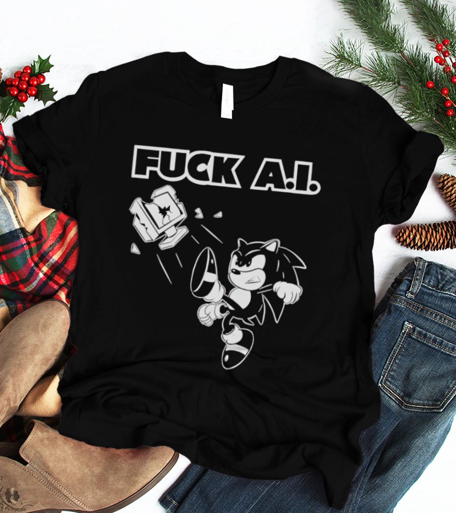 F*ck AI Hedgehog Kick Anti AI T-Shirt