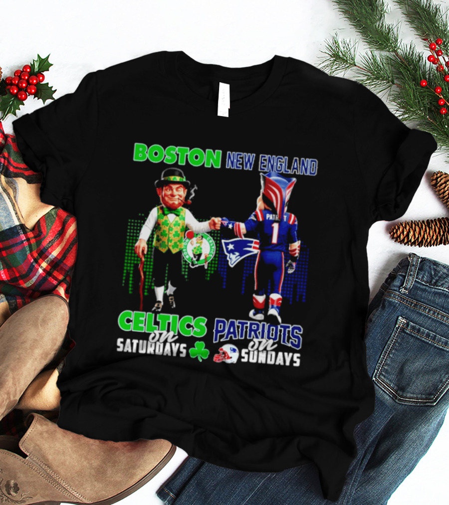 Boston Celtics Saturdays And New England Patriots Sundays Skyline T-Shirt