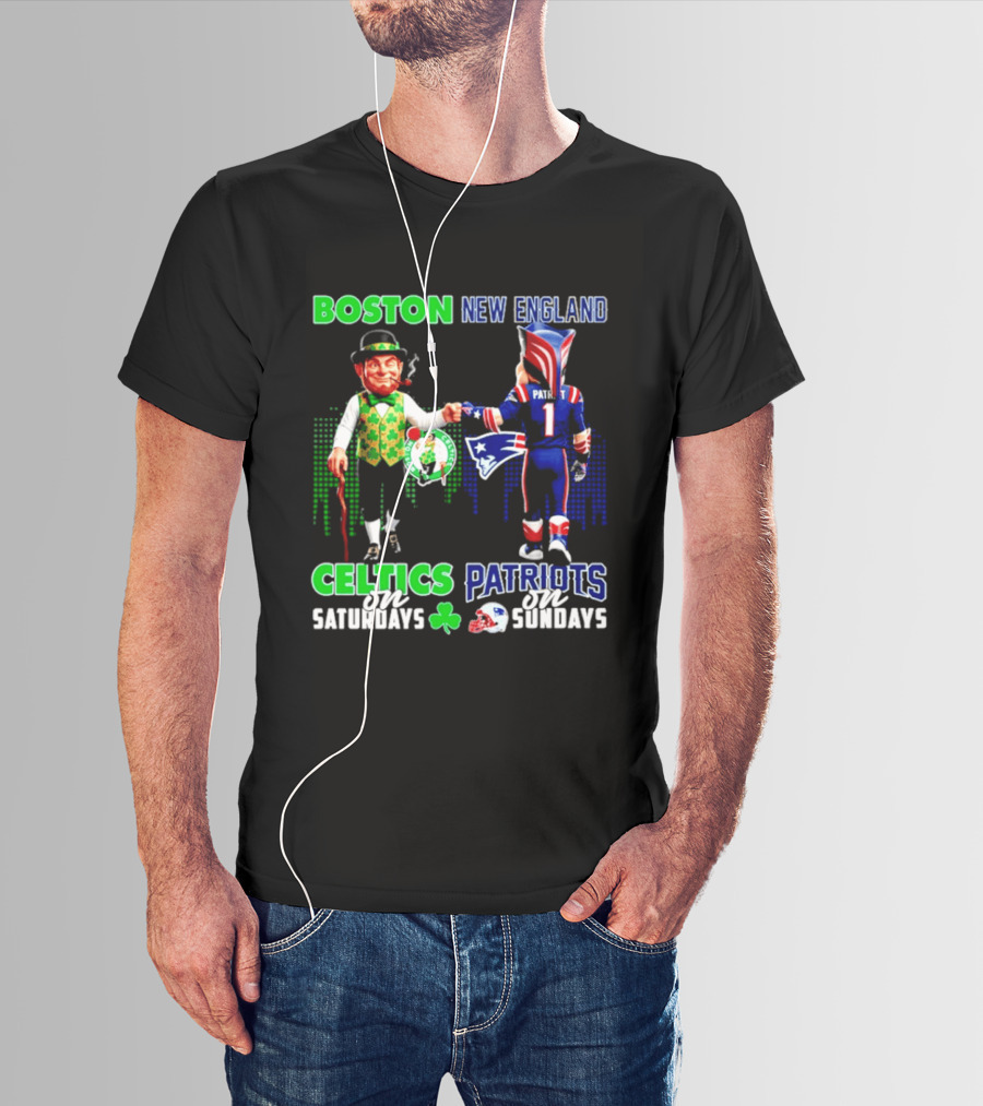 Boston Celtics Saturdays And New England Patriots Sundays Skyline T-Shirt