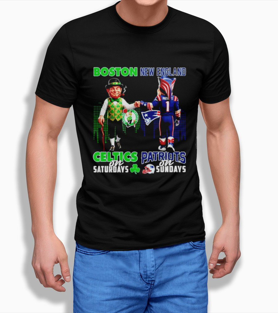 Boston Celtics Saturdays And New England Patriots Sundays Skyline T-Shirt